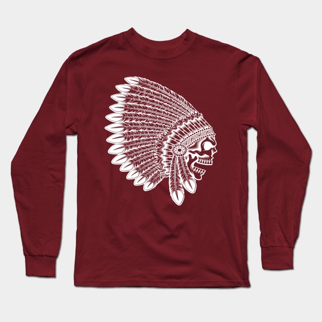 Indian Headdress Skull Long Sleeve T-Shirt by RightBrainIndustries